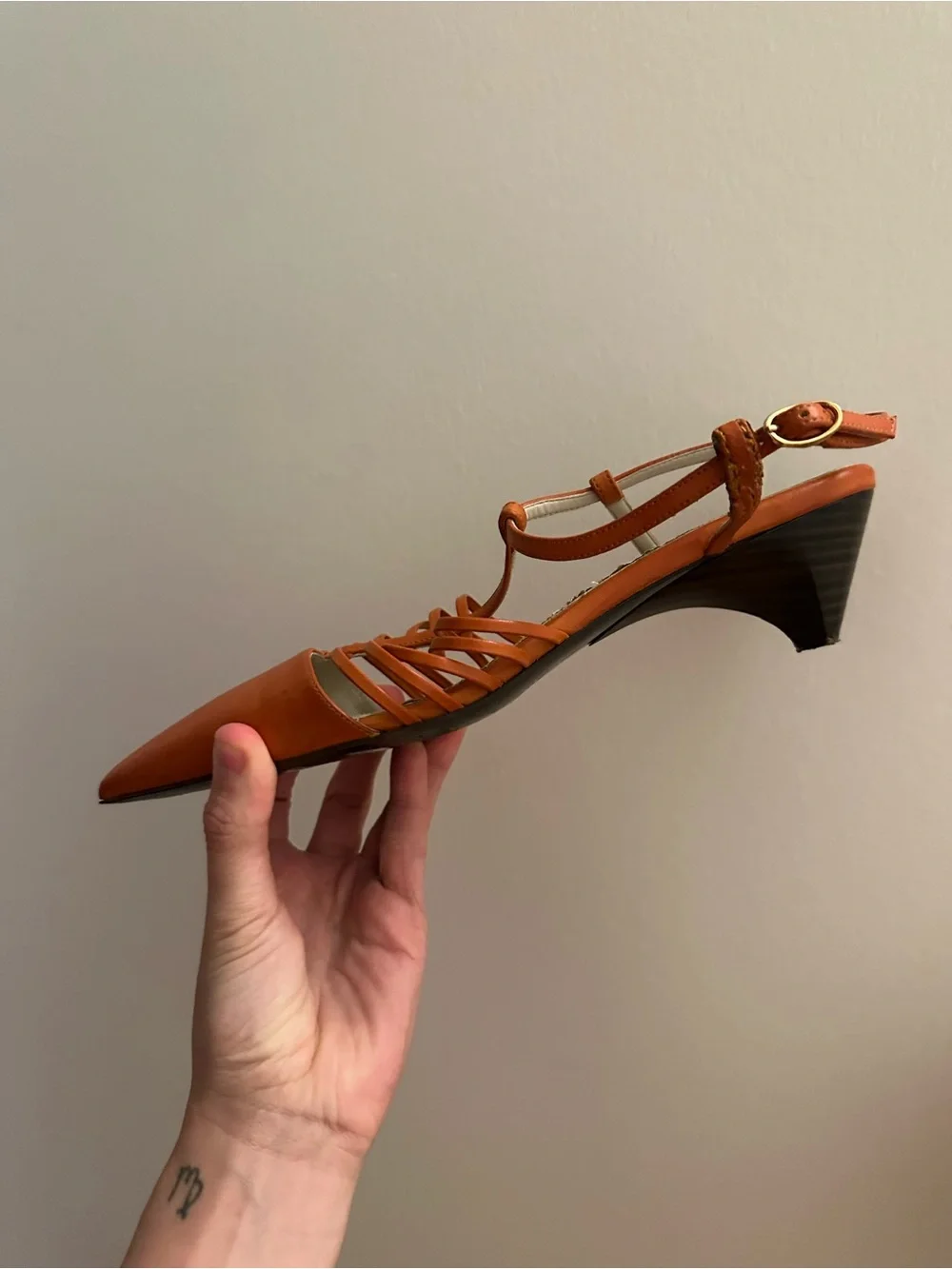 Stella McCartney Orange Strappy Pointed Slingback Kitten Heels